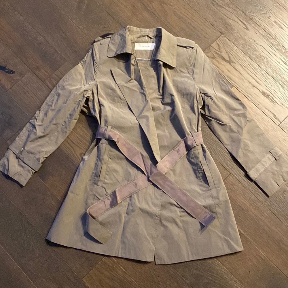 T Tahari Taupe Waterproof Trench Coat
